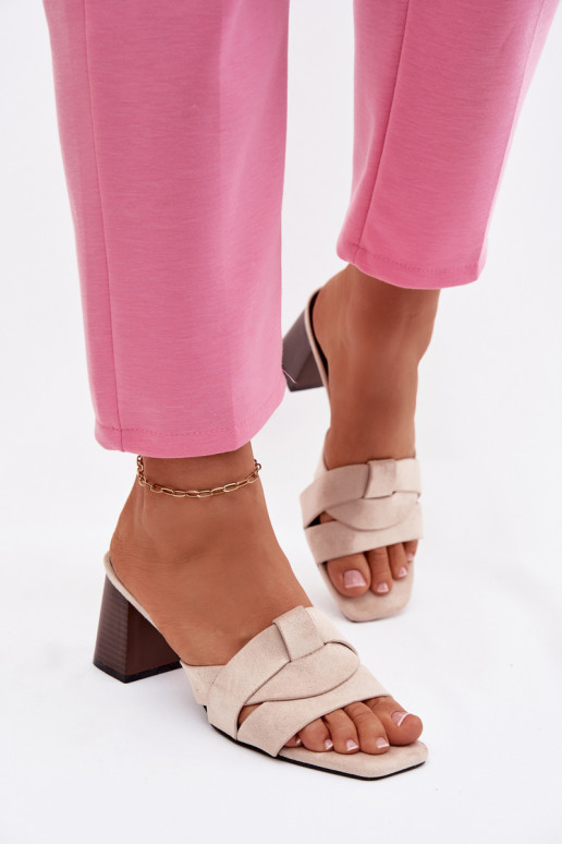 naiste plätud kõrge jämeda kontsaga Triipudega Eco Suedeosissee beeži värvi Corivelle