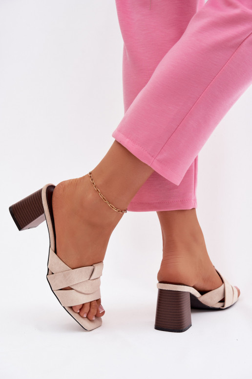 naiste plätud kõrge jämeda kontsaga Triipudega Eco Suedeosissee beeži värvi Corivelle