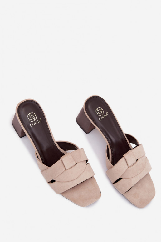 naiste plätud kõrge jämeda kontsaga Triipudega Eco Suedeosissee beeži värvi Corivelle