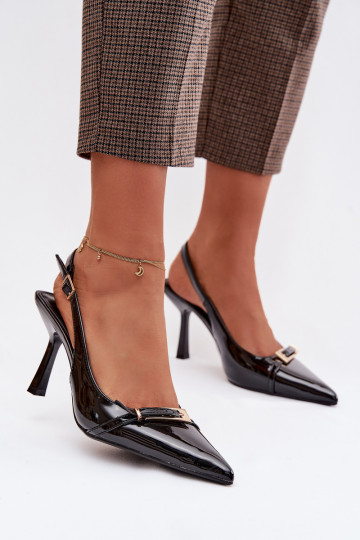 Lakitud sandaalid kõrge jämeda kontsaga Kuldse pandlaga msuud Bellivra 2