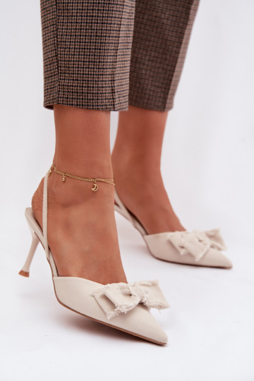 Pealistesandaalid kõrge jämeda kontsaga lipsukesega Elevandiluu värvi Hestia