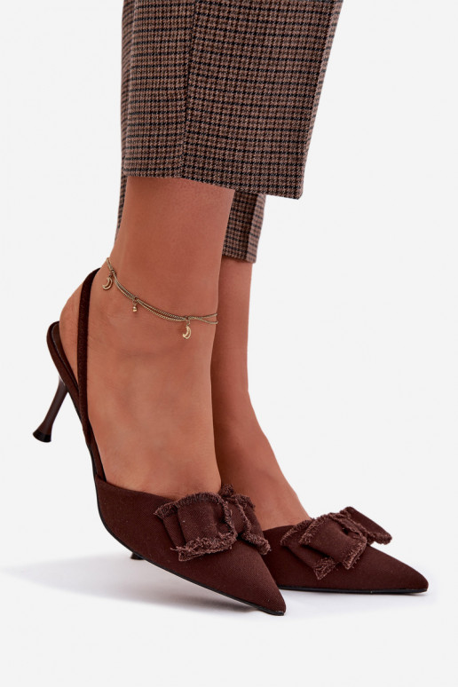 Pealistesandaalid kõrge jämeda kontsaga lipsukesega Czekoladosissee Hestia