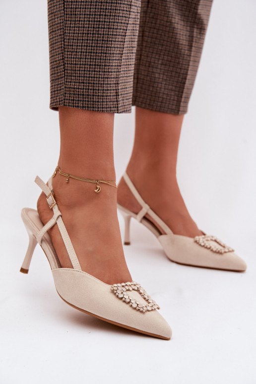 Pealistesandaalid kõrge jämeda kontsaga kaunistustega Elevandiluu värvi Ismeria