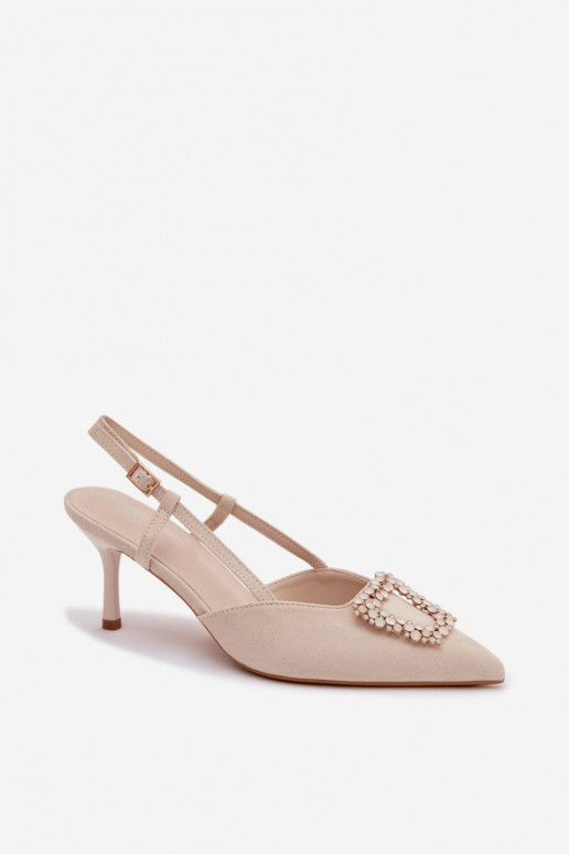 Pealistesandaalid kõrge jämeda kontsaga kaunistustega Elevandiluu värvi Ismeria