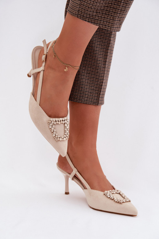 Pealistesandaalid kõrge jämeda kontsaga kaunistustega Elevandiluu värvi Ismeria