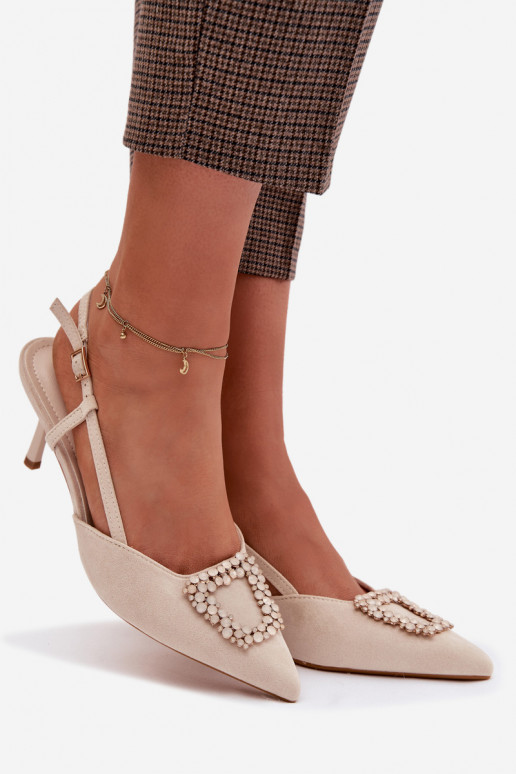 Pealistesandaalid kõrge jämeda kontsaga kaunistustega Elevandiluu värvi Ismeria