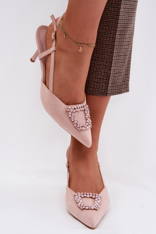 Pealistesandaalid kõrge jämeda kontsaga kaunistustega Tumeroosad värvi Ismeria