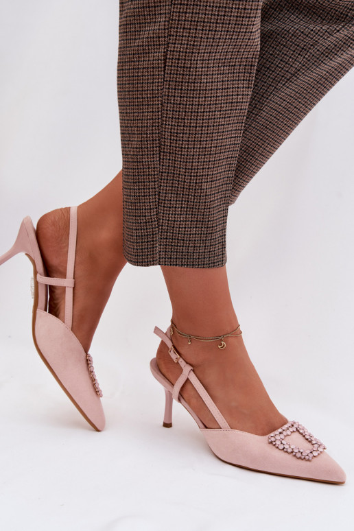 Pealistesandaalid kõrge jämeda kontsaga kaunistustega Tumeroosad värvi Ismeria