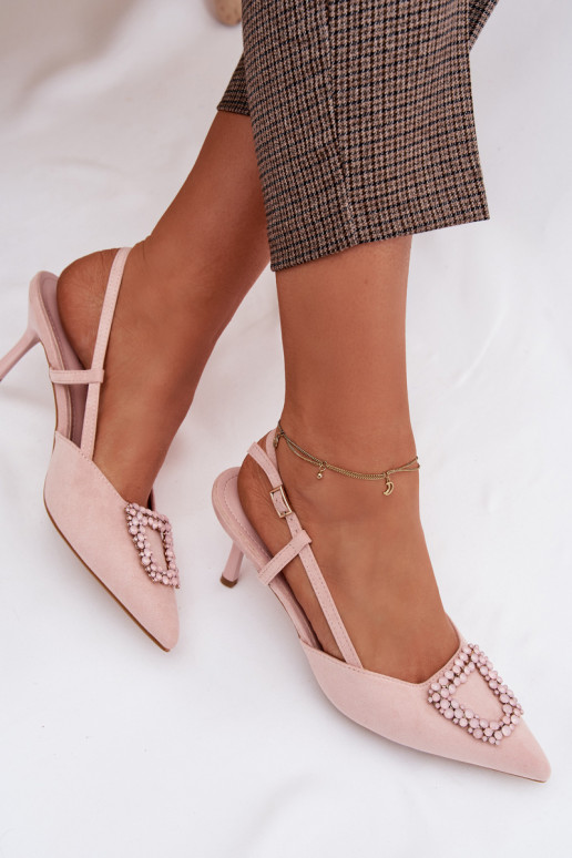 Pealistesandaalid kõrge jämeda kontsaga kaunistustega Tumeroosad värvi Ismeria