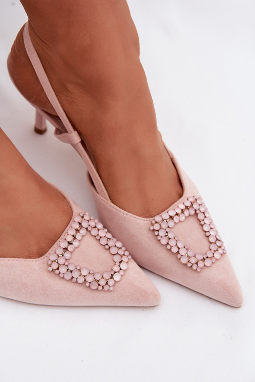 Pealistesandaalid kõrge jämeda kontsaga kaunistustega Tumeroosad värvi Ismeria