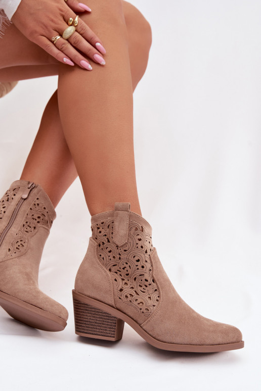 Saapad Kauboi saapad Pealiste omad kõrge jämeda kontsaga S.Barski HY61-8012 beeži värvi