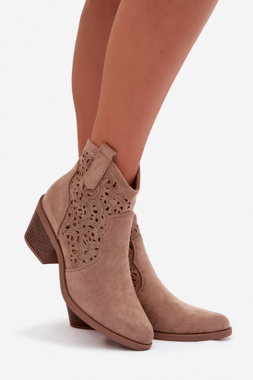 Saapad Kauboi saapad Pealiste omad kõrge jämeda kontsaga S.Barski HY61-8012 beeži värvi