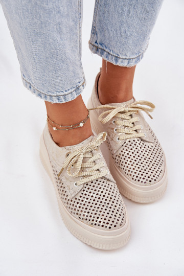 Ažuursed seemisnahast jalatsid Pealiste omad platvormiga Artiker 56C2108 beeži värvi-Kuldset värvi