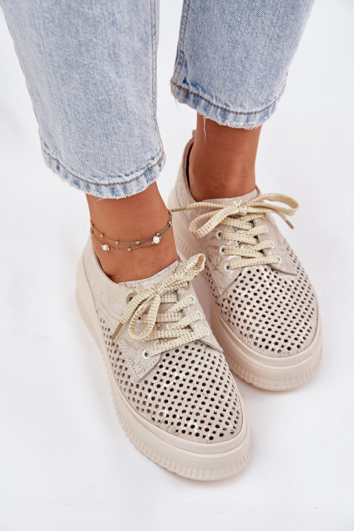 Ažuursed seemisnahast jalatsid Pealiste omad platvormiga Artiker 56C2108 beeži värvi-Kuldset värvi