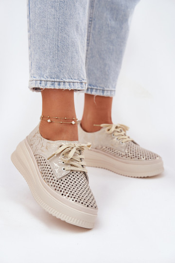 Ažuursed seemisnahast jalatsid Pealiste omad platvormiga Artiker 56C2108 beeži värvi-Kuldset värvi 2