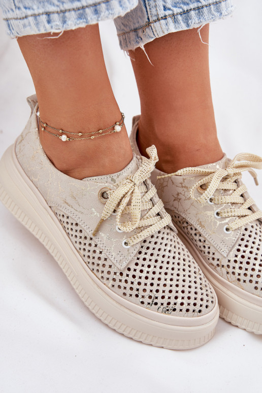 Ažuursed seemisnahast jalatsid Pealiste omad platvormiga Artiker 56C2108 beeži värvi-Kuldset värvi