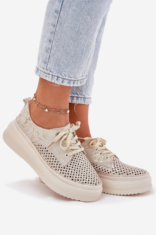 Ažuursed seemisnahast jalatsid Pealiste omad platvormiga Artiker 56C2108 beeži värvi-Kuldset värvi