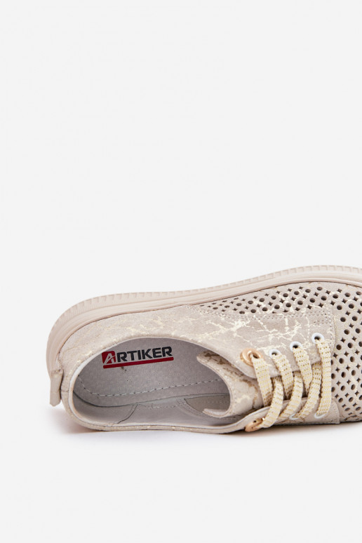 Ažuursed seemisnahast jalatsid Pealiste omad platvormiga Artiker 56C2108 beeži värvi-Kuldset värvi