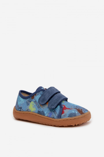 Laste sussid Barefoot dinozauridega Froddo Canvas G1700440-15 sinise värviga