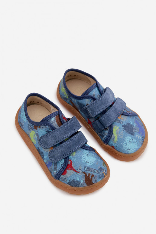 Plätud Laste jalanõud Barefoot Dinosaurused Froddo Canvas G1700440-15 Sinist värvi