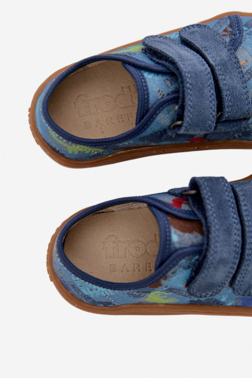 Plätud Laste jalanõud Barefoot Dinosaurused Froddo Canvas G1700440-15 Sinist värvi