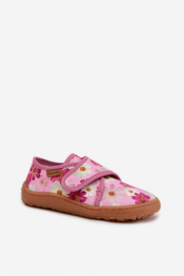 Laste sussid Velcro kinnitusega Barefoot lilledega Froddo G1700438-8 roosa värviga