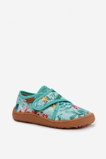 Laste sussid Velcro kinnitusega Barefoot lillemotiivide ja lehtedega Froddo G1700438-14 mündiroheline värv