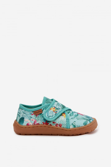 Laste sussid Velcro kinnitusega Barefoot lillemotiivide ja lehtedega Froddo G1700438-14 mündiroheline värv 2