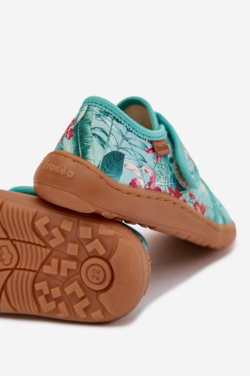 Plätud Laste jalanõud krõpsudega kinnitatav Barefoot Lilled Liście Froddo G1700438-14 mündiroheline