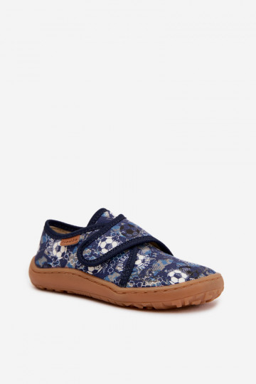 Laste poiste sussid Velcro kinnitusega Barefoot pallidega Froddo G1700438-6 tumesinise värviga