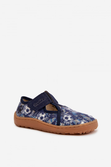 Laste sussid Velcro kinnitusega Barefoot pallidega Froddo Canvas G1700439-5 sinise värviga