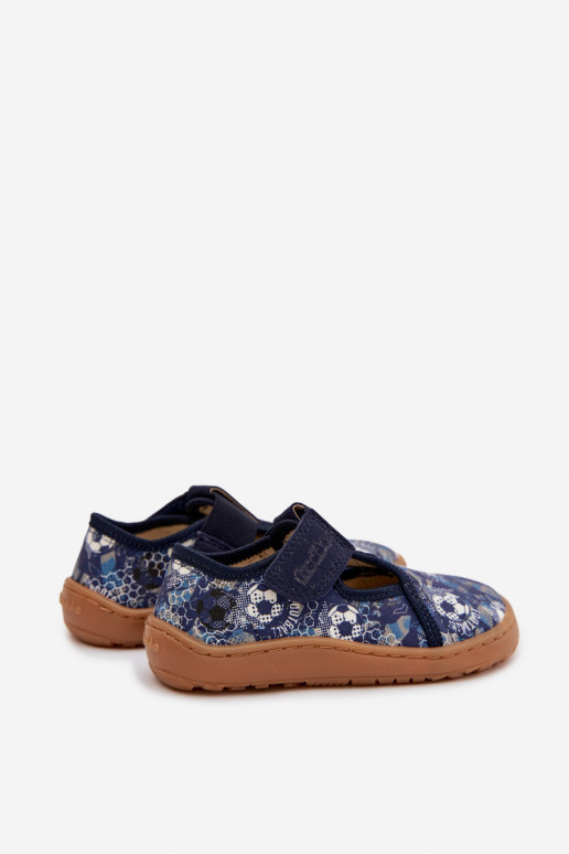 Plätud Laste jalanõud krõpsudega kinnitatav Barefoot Pallid Froddo Cannvas G1700439-5 Sinist värvi
