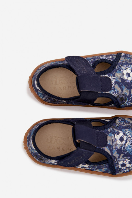 Plätud Laste jalanõud krõpsudega kinnitatav Barefoot Pallid Froddo Cannvas G1700439-5 Sinist värvi