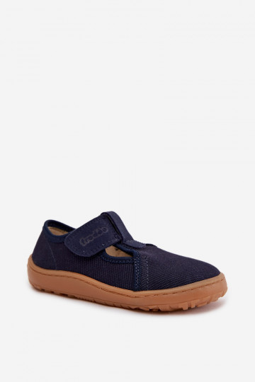 Laste sussid Velcro kinnitusega Barefoot Froddo Canvas G1700439 tumesinise värviga