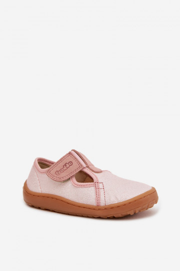 Laste sussid Velcro kinnitusega sädeleva pinnaga Barefoot Froddo Canvas G1700439-2 roosa värviga