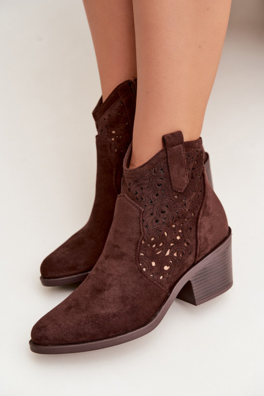 Saapad Kauboi saapad Pealiste omad kõrge jämeda kontsaga S.Barski HY61-8012 Czekoladosissee