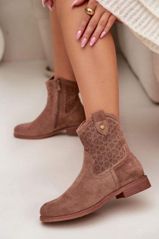 Pealiste poolsaapad laiade nööridega Ažuurse mustriga S.Barski HY61-8025 pruunid värvi