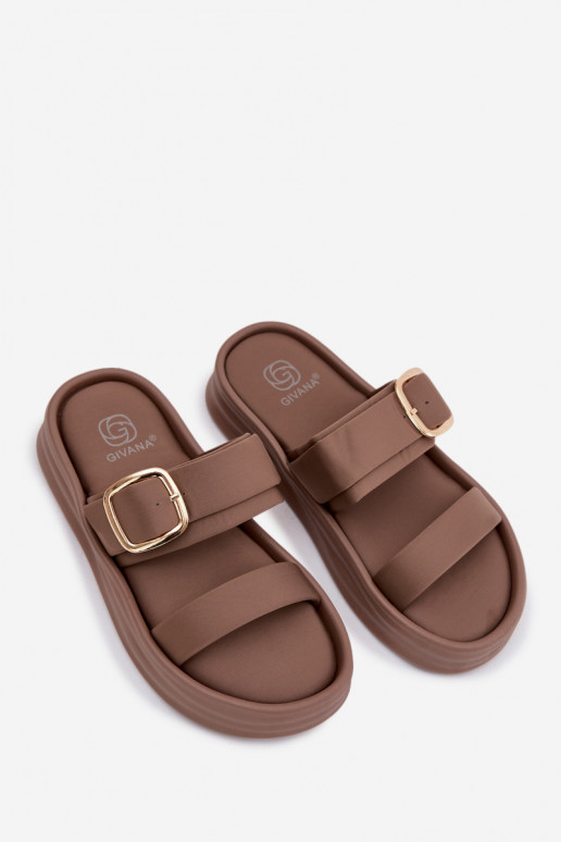 Riidest naiste plätud platvormiga Triipudega I Złotą neetide ja pandlaga Khakivärvi Ameliette