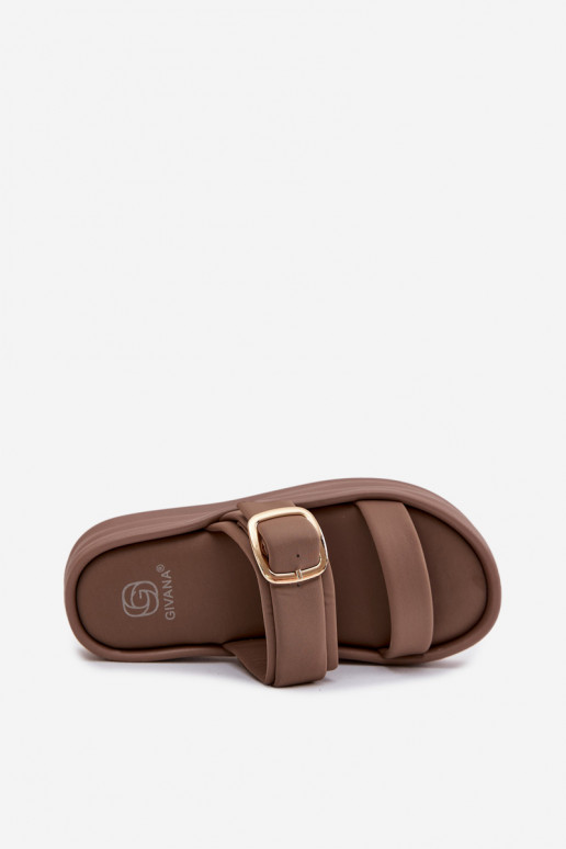 Riidest naiste plätud platvormiga Triipudega I Złotą neetide ja pandlaga Khakivärvi Ameliette