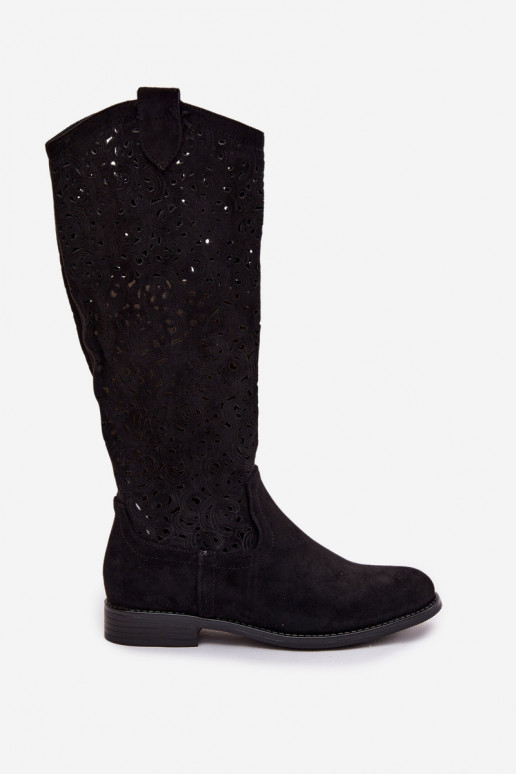 Ažuurne naiste pika säärega saapad laiade nööridega S.Barski HY61-8023 msuud