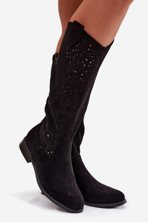 Ažuurne naiste pika säärega saapad laiade nööridega S.Barski HY61-8023 msuud