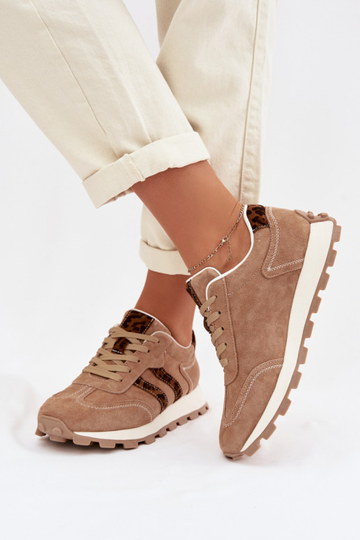 seemisnakhsed Sneakers tüüpi jalanõud Pealiste omad platvormiga leopardimustriga S.Barski LR61-7071 pruunid värvi