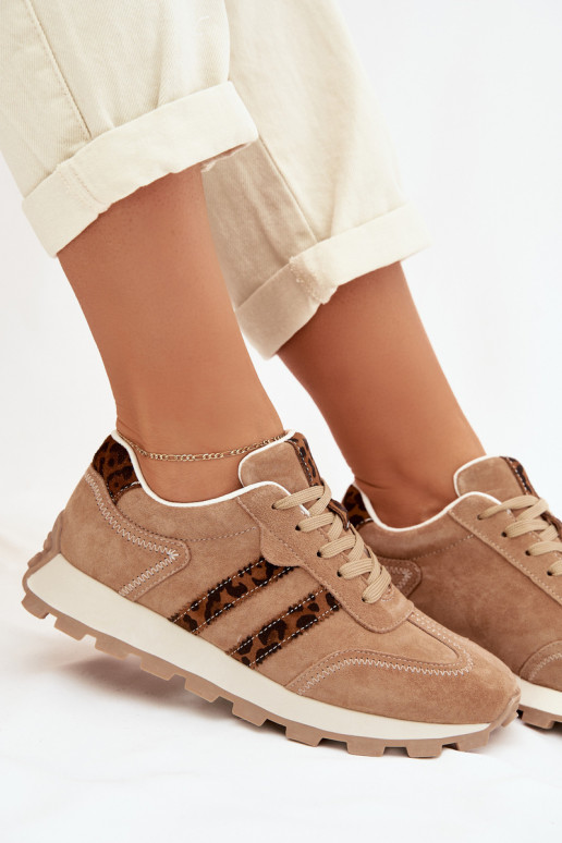 seemisnakhsed Sneakers tüüpi jalanõud Pealiste omad platvormiga leopardimustriga S.Barski LR61-7071 pruunid värvi