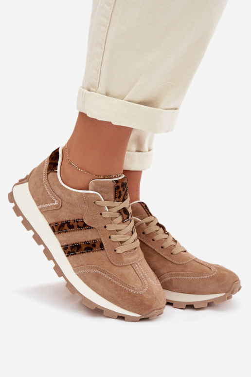 seemisnakhsed Sneakers tüüpi jalanõud Pealiste omad platvormiga leopardimustriga S.Barski LR61-7071 pruunid värvi