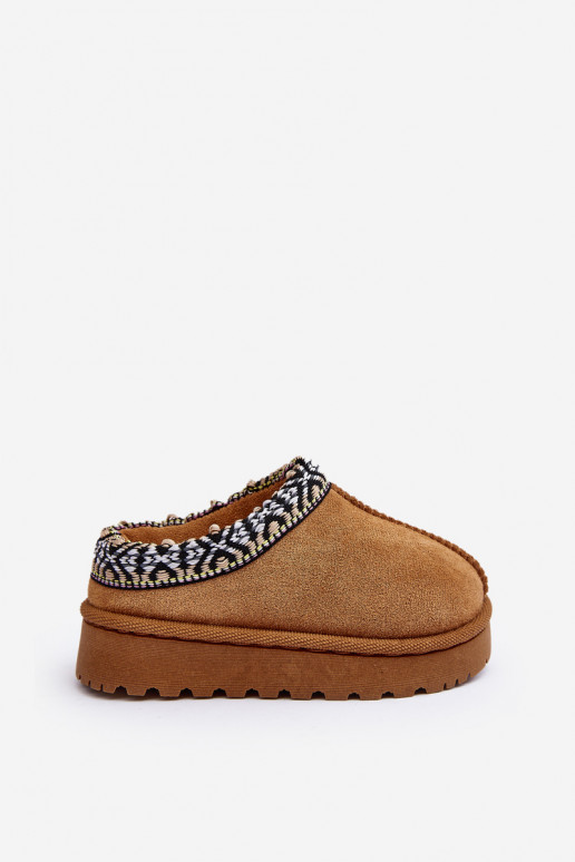 Plätud Laste jalanõud Slip-on voodriga pruunid värvi Olivane