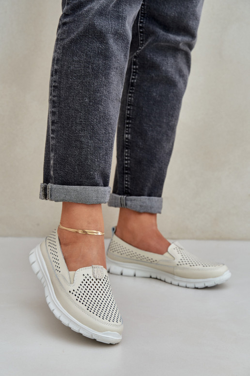 Valgus Pealhk Ažuurne Kullatud tallaga naiste mokassiinid beeži värvi Tanelora