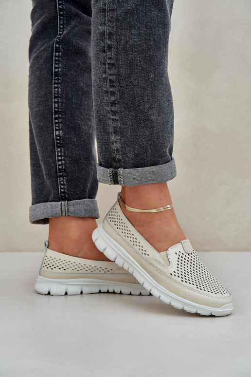 Valgus Pealhk Ažuurne Kullatud tallaga naiste mokassiinid beeži värvi Tanelora