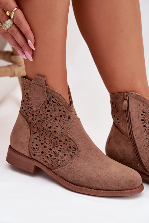 Ažuurilised naiste saapad laia kontsaga S.Barski HY61-8026 pruuni värvi