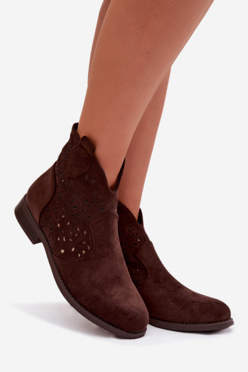 Ažuurilised naiste saapad laia kontsaga S.Barski HY61-8026 šokolaadi värvi 2