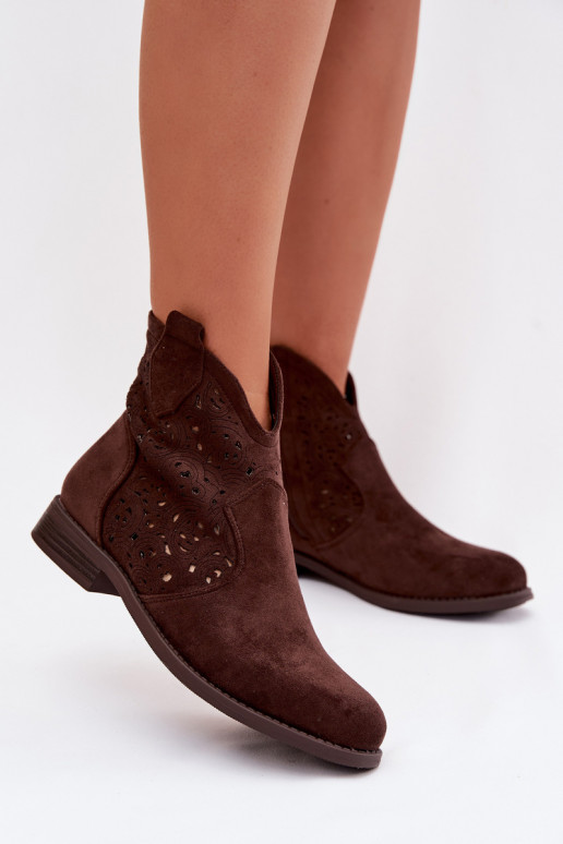 Ažuurilised naiste saapad laia kontsaga S.Barski HY61-8026 šokolaadi värvi